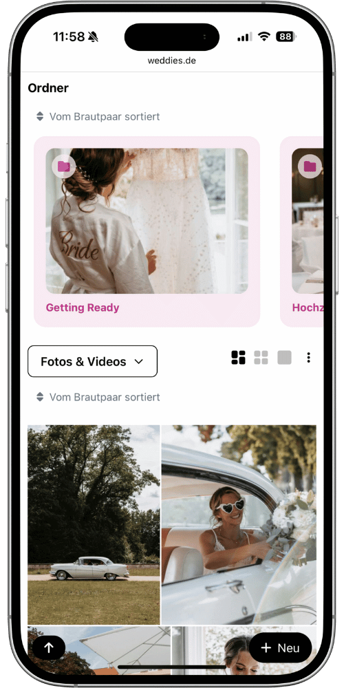 Hochzeitsfotos mit Gästen teilen